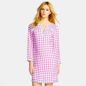 🩷LIKE NEW!! VINEYARD VINES 100% SILK Purple Tie Dye Gingham Tunic Dress
